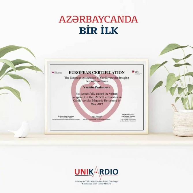 Avropa Kardiologiya Cəmiyyətinin Beynəlxalq Sertifikatına sahib tək azərbaycanlı həkim 