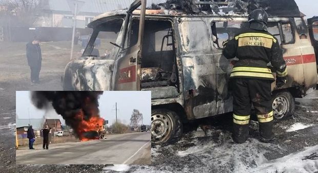 Koronaviruslu xəstəni aparan təcili yardım maşını yandı 