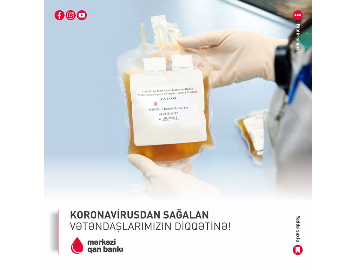 Koronavirusdan sağalmış şəxslər ağır xəstələrə donor ola bilərlər -  RƏSMİ