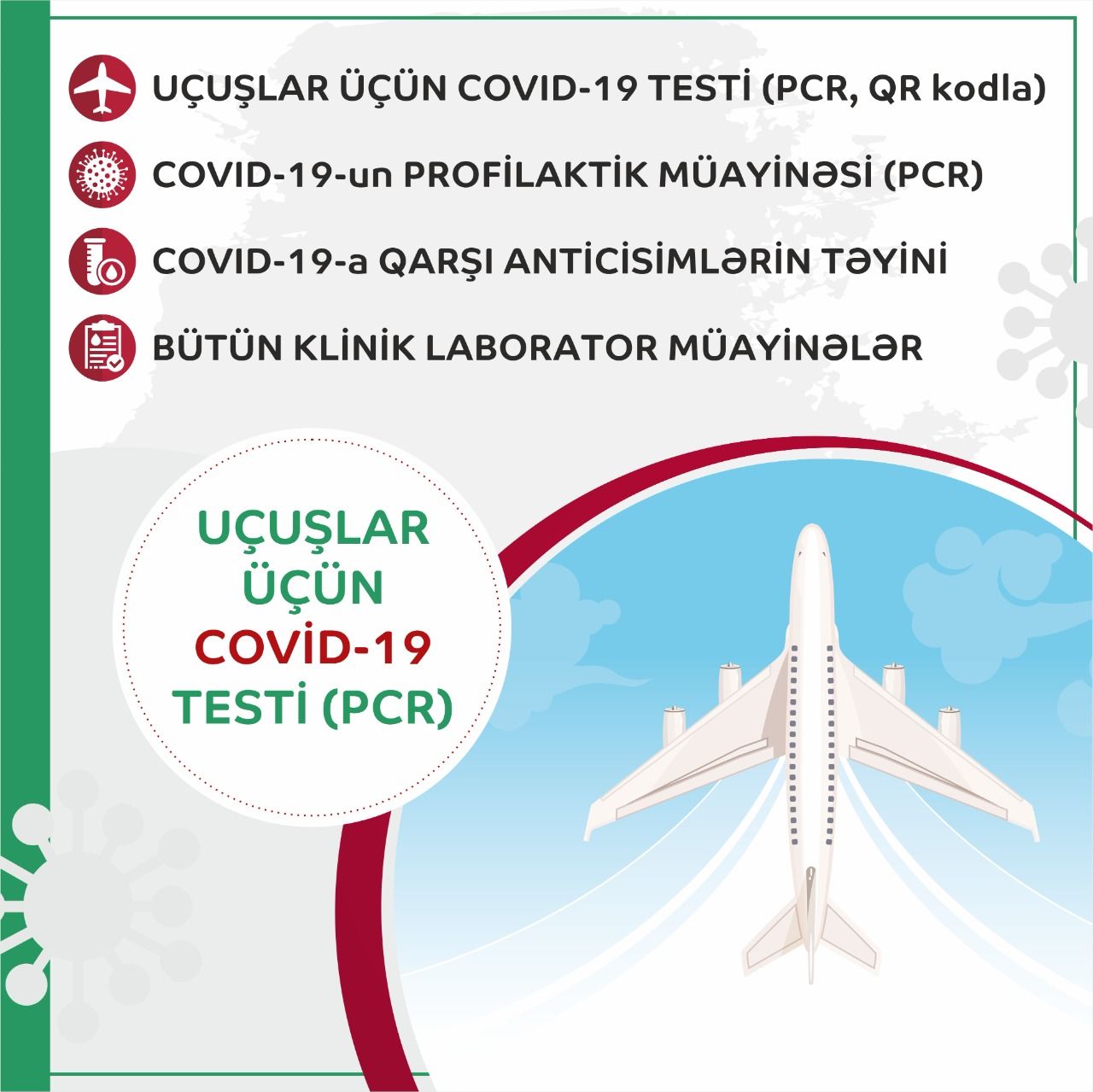 Uçuş üçün kovid testi və QR üçün   - Bu klinikaya müraciət edə bilərsiz