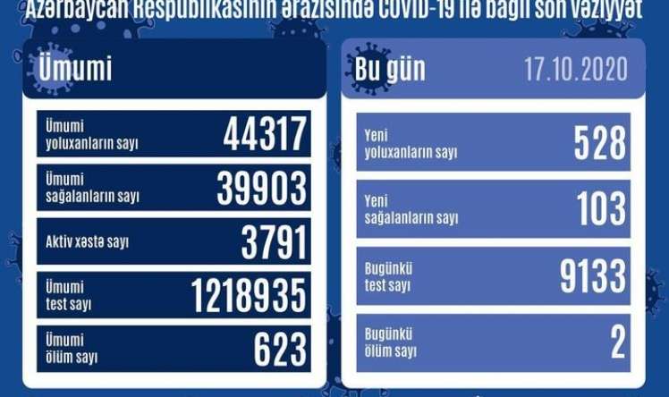 Azərbaycanda daha 528 nəfər COVID-19-a yoluxdu -  STATİSTİKA